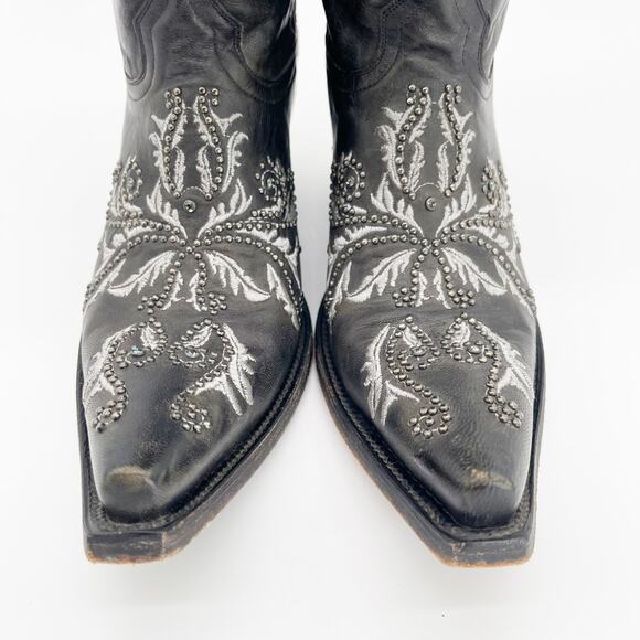 Lucchese Women's 10.5 Black Oklahoma Calfskin Studded Crystal Cowgirl Boots - Picture 6 of 11